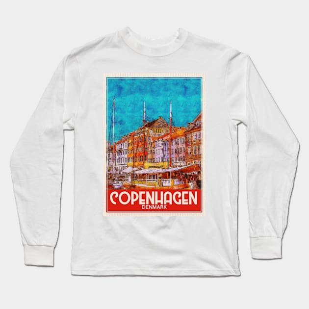 Copenhagen Denmark Travel Art Long Sleeve T-Shirt by faagrafica